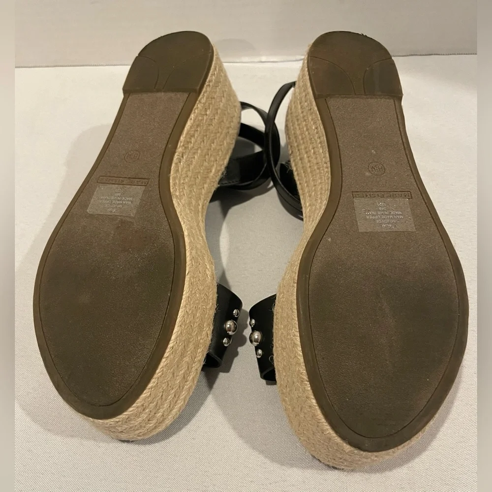 Marc Fisher Joyce Espadrille Studded Black Tan Platform Sandal Womens Size 8 1/2